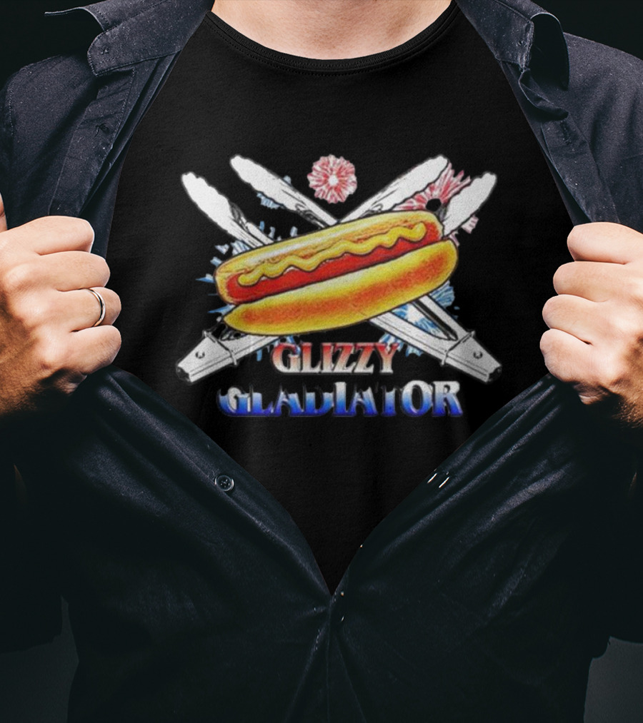 Glizzy Gladiator Hotdog Crossed Swords USA T-Shirt