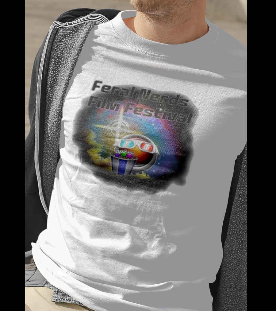 Feral Nerds Film Festival Cosmic 3D Glasses Popcorn Starburst T-Shirt