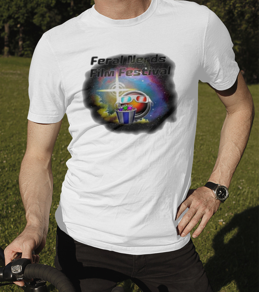 Feral Nerds Film Festival Cosmic 3D Glasses Popcorn Starburst T-Shirt