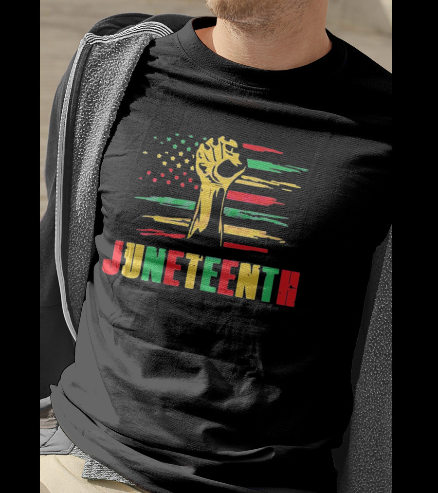 Juneteenth Strong Fist Black History Month American Flag T-Shirt