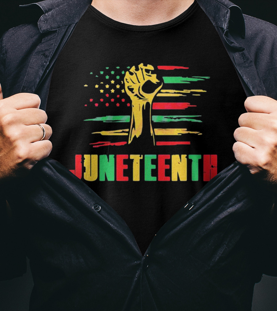 Juneteenth Strong Fist Black History Month American Flag T-Shirt