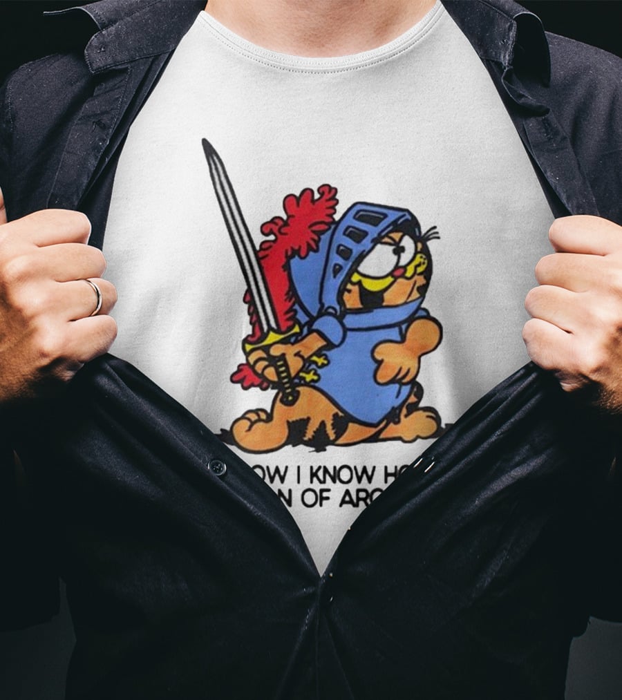 Garfield Dressed As Joan Of Arc With Sword Now I Know How Joan Of Arc Felt T-Shirt