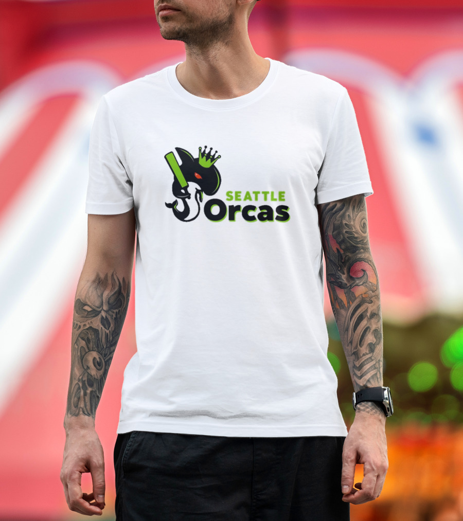 SEATTLE ORCAS CROWNED KING BLACK AND NEON GREEN T-Shirt