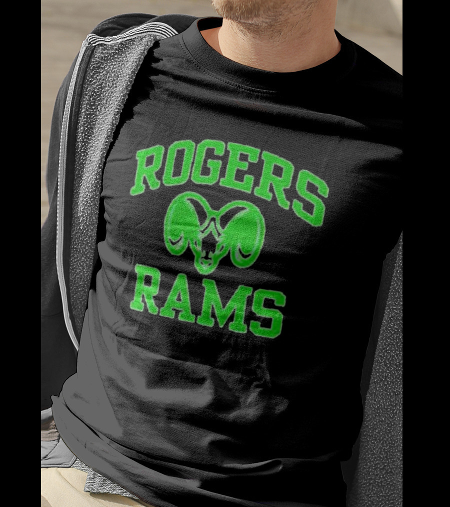 Rogers Rams Green Neon Ram Head Emblem T-Shirt