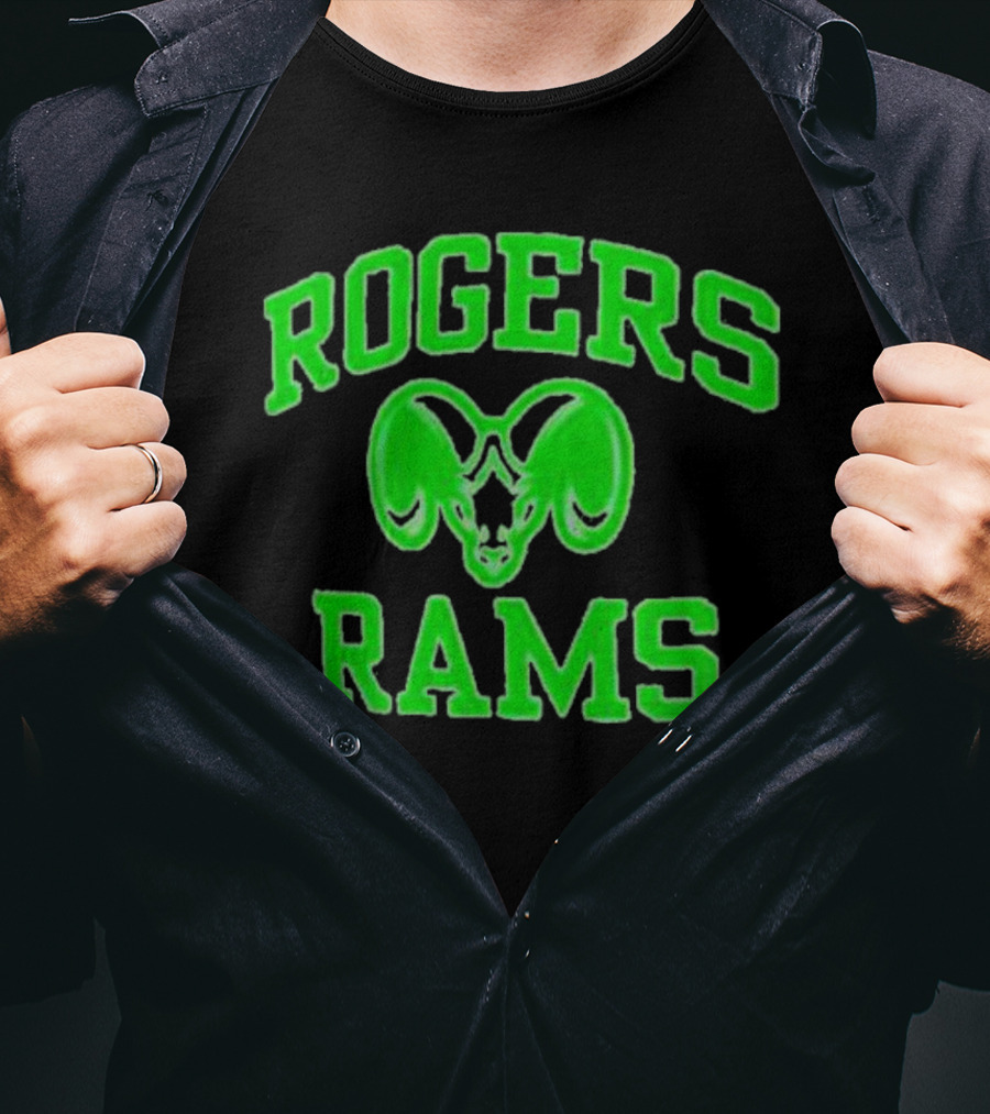 Rogers Rams Green Neon Ram Head Emblem T-Shirt