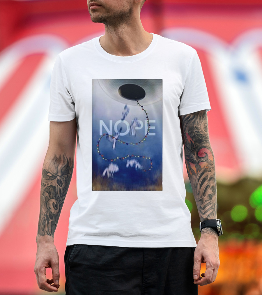 Nope Movie Poster UFO and Horses with Light String T-Shirt