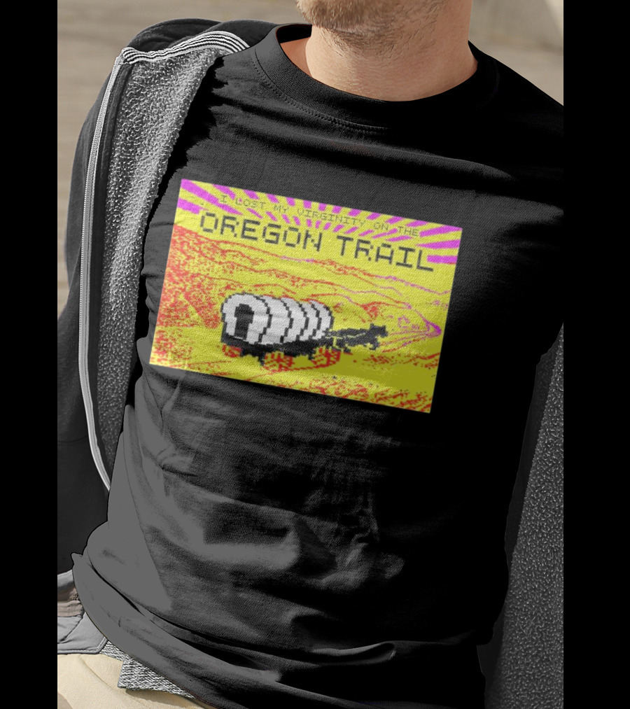 I Lost My Virginity On The Oregon Trail Retro Pixel Art Covered Wagon 80s T-Shirt