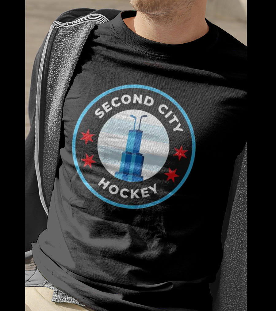 Second City Hockey Chicago Skyline Inspired Sports Emblem T-Shirt