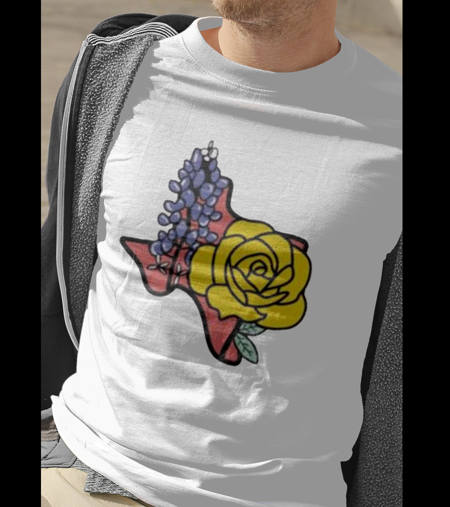 Texas Wildflower Humor Yellow Rose Bluebonnet State Outline T-Shirt