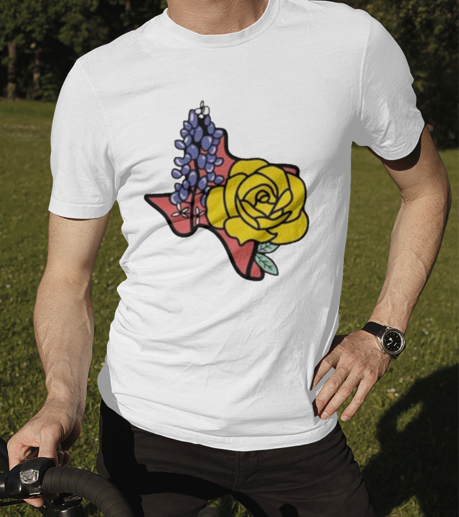 Texas Wildflower Humor Yellow Rose Bluebonnet State Outline T-Shirt
