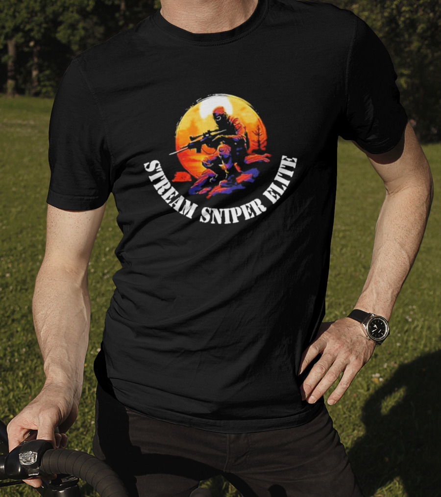 STREAM SNIPER ELITE Sniper Silhouette Warrior In Sunset Background T-Shirt