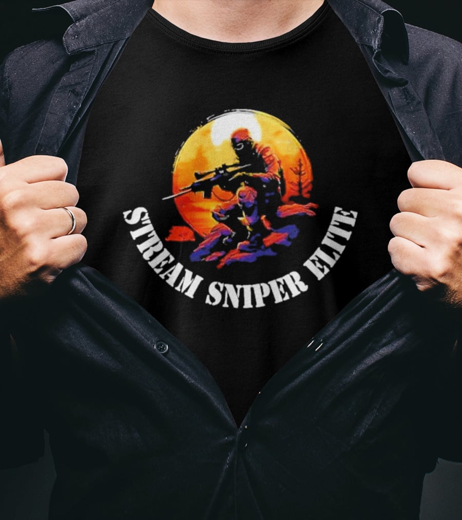 STREAM SNIPER ELITE Sniper Silhouette Warrior In Sunset Background T-Shirt