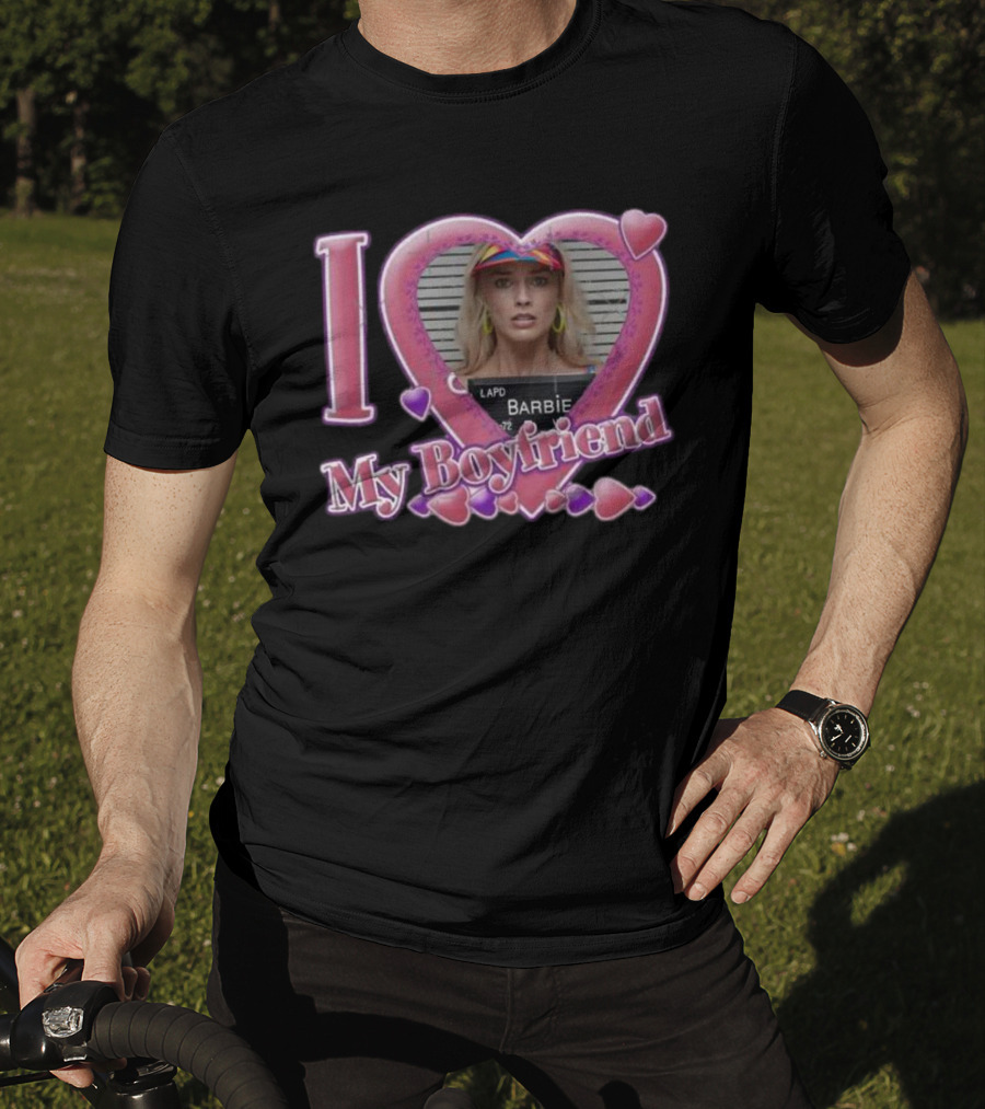 I Love My Boyfriend Barbie Mugshot Heart Frame Margot Robbie T-Shirt