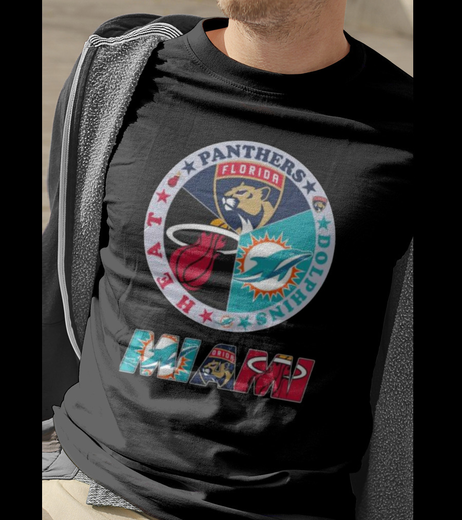 Miami Dolphins Florida Panthers Miami Heat Sports Team Logo Circle MIAMI T-Shirt