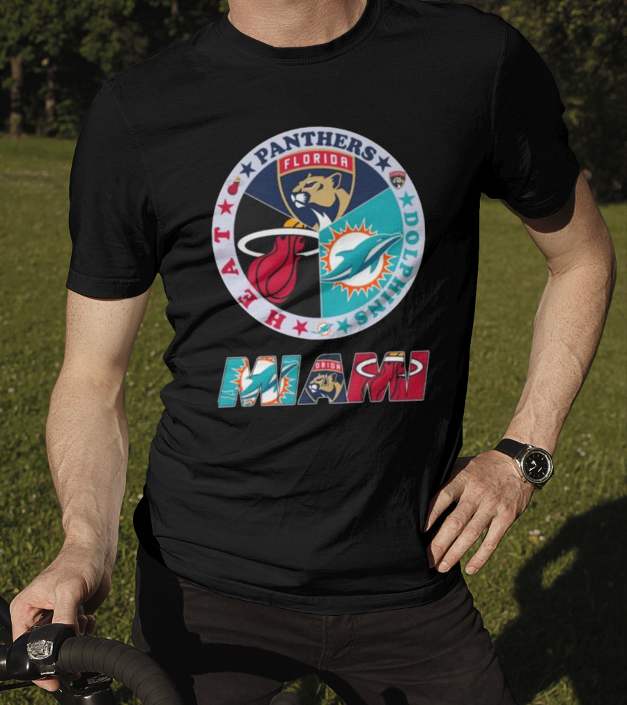 Miami Dolphins Florida Panthers Miami Heat Sports Team Logo Circle MIAMI T-Shirt