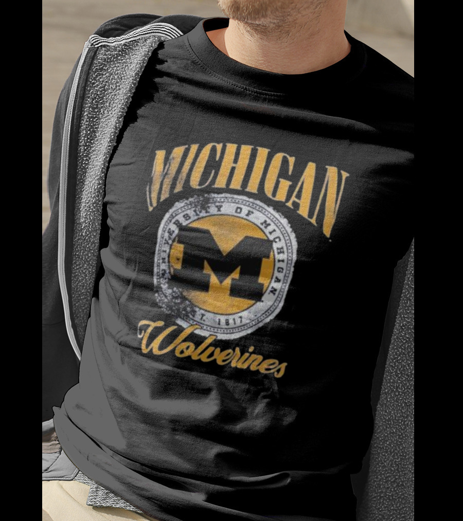 Michigan Wolverines University Of Michigan M Established 1817 Vintage Pressbox Women’s Oversized Falkland T-Shirt
