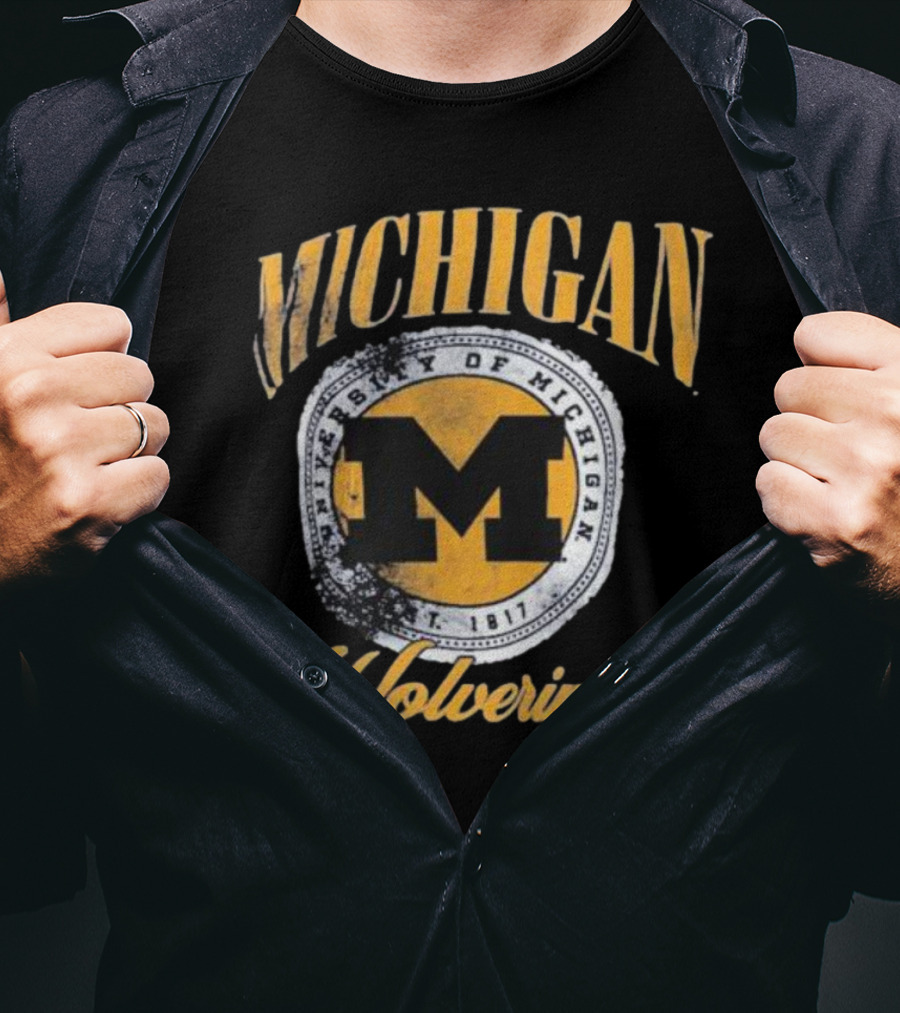 Michigan Wolverines University Of Michigan M Established 1817 Vintage Pressbox Women’s Oversized Falkland T-Shirt