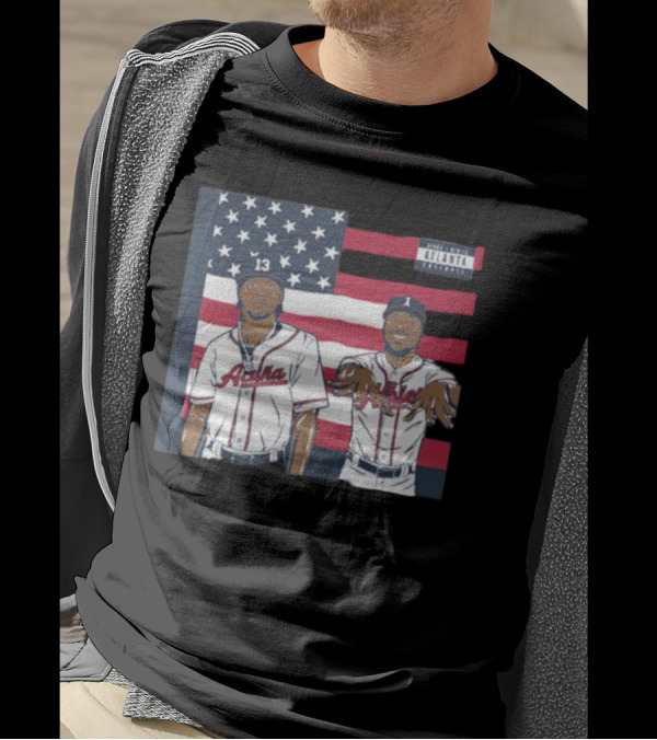 Ronald Acuña Jr. Ozzie Albies ATL Icons America Flag Baseball Jersey 13黛空อนหนℤจก T-Shirt