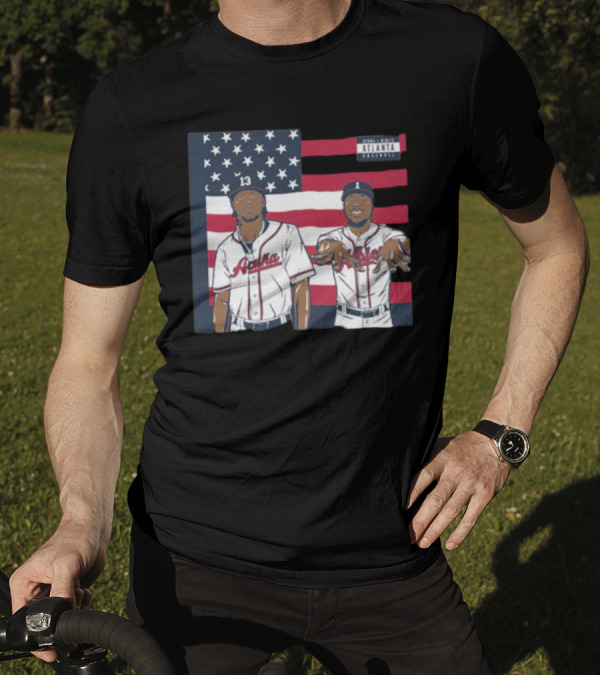 Ronald Acuña Jr. Ozzie Albies ATL Icons America Flag Baseball Jersey 13黛空อนหนℤจก T-Shirt
