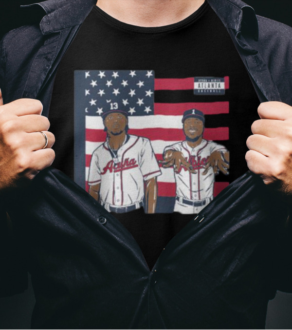 Ronald Acuña Jr. Ozzie Albies ATL Icons America Flag Baseball Jersey 13黛空อนหนℤจก T-Shirt