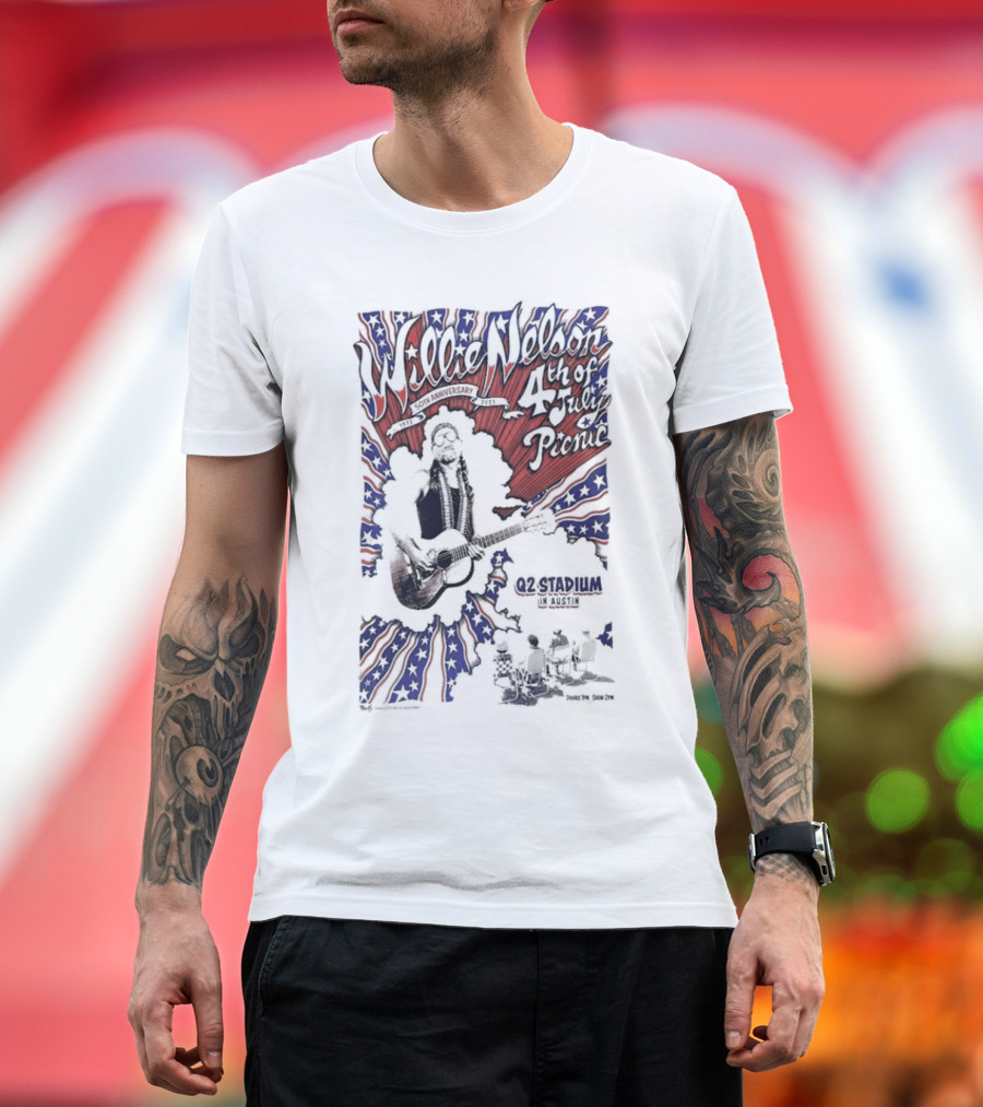 Willie Nelson 4th of July Picnic Q2 Stadium Austin 50th Anniversary T-Shirt