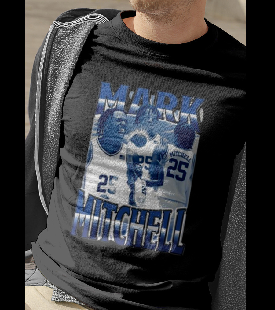 Mark Mitchell 25 Basketball Collage Blue And White T-Shirt