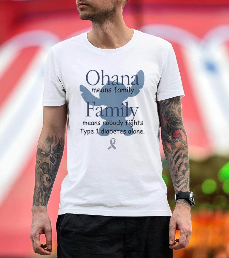 Ohana Means Family Nobody Fights Type 1 Diabetes Alone Ribbon Iconic Character T-Shirt