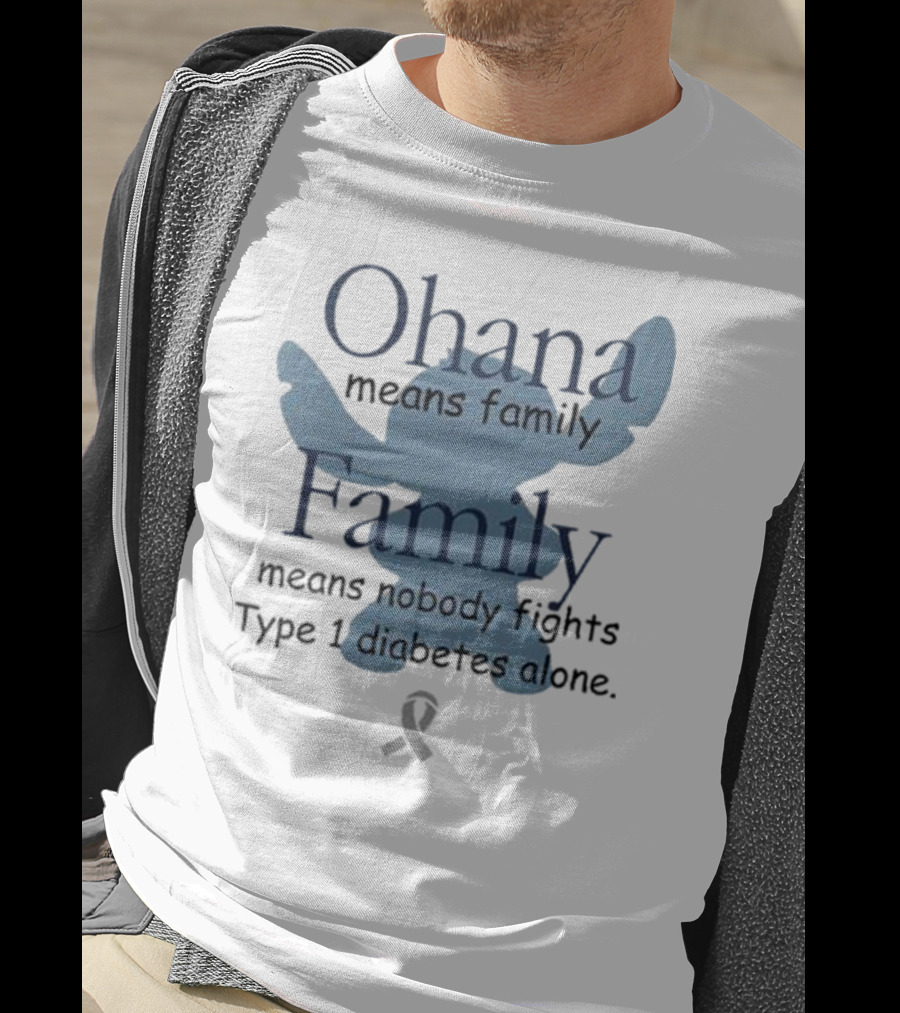 Ohana Means Family Nobody Fights Type 1 Diabetes Alone Ribbon Iconic Character T-Shirt