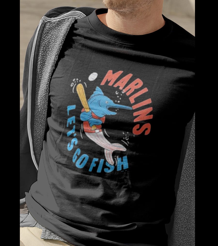 Miami Marlins Let’s Go Fish Tri-Blend Homage Doodle Collection T-Shirt