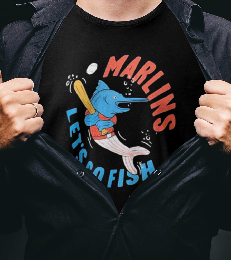 Miami Marlins Let’s Go Fish Tri-Blend Homage Doodle Collection T-Shirt
