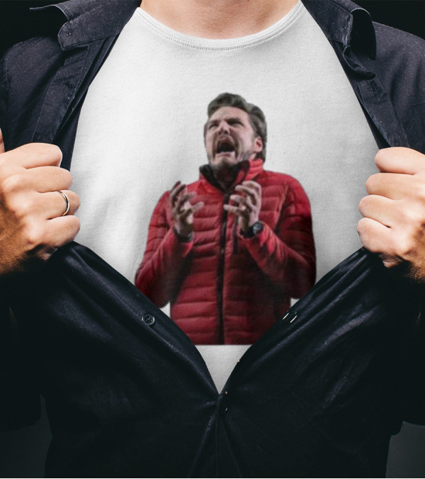 Pedro Pascal Moment In The Bubble Red Jacket Reaction T-Shirt