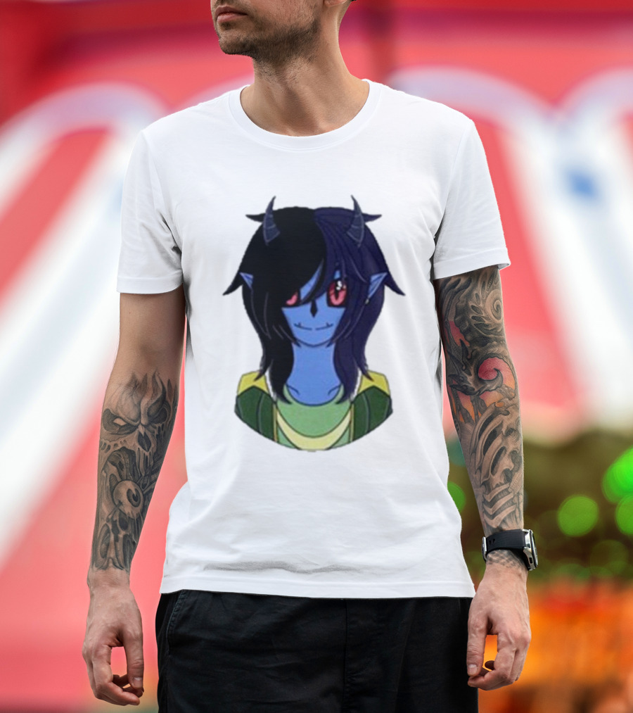 Zombicplayz's Anime-Style Blue Demon Character with Red Eyes and Horns T-Shirt