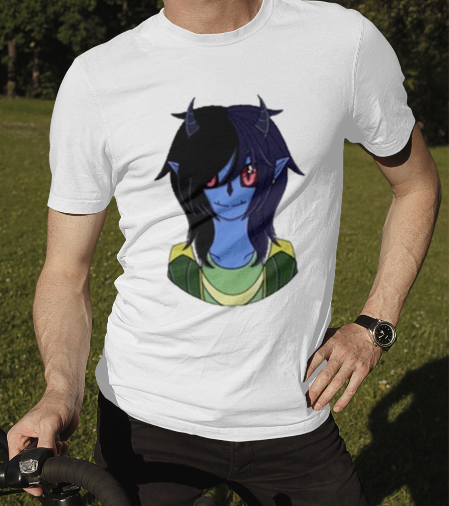 Zombicplayz's Anime-Style Blue Demon Character With Red Eyes And Horns T-Shirt