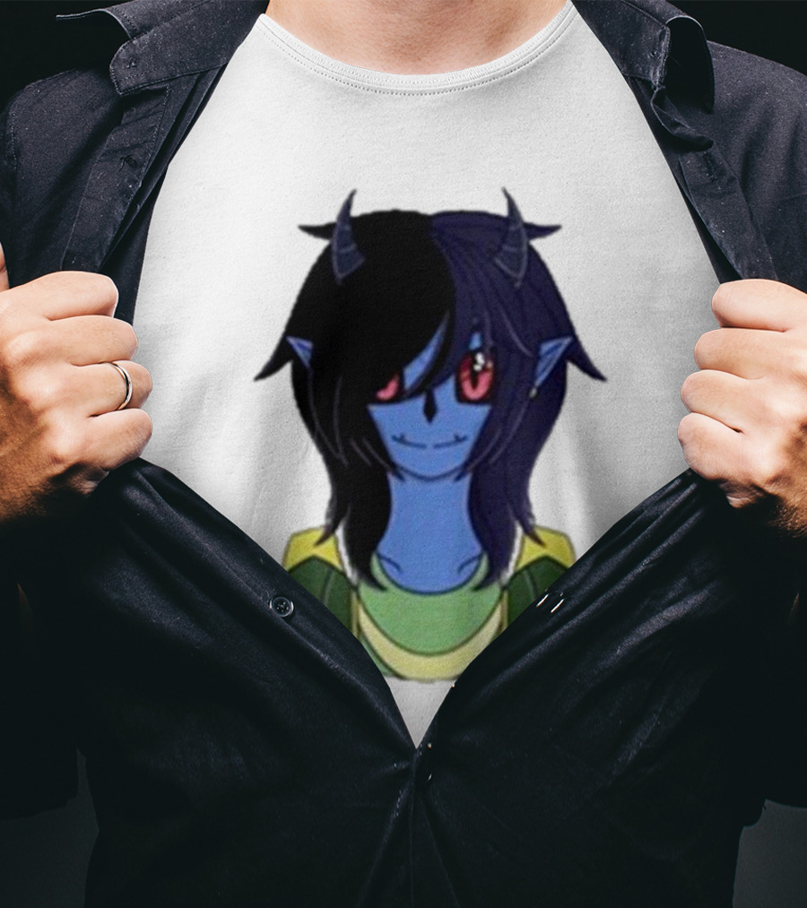 Zombicplayz's Anime-Style Blue Demon Character With Red Eyes And Horns T-Shirt