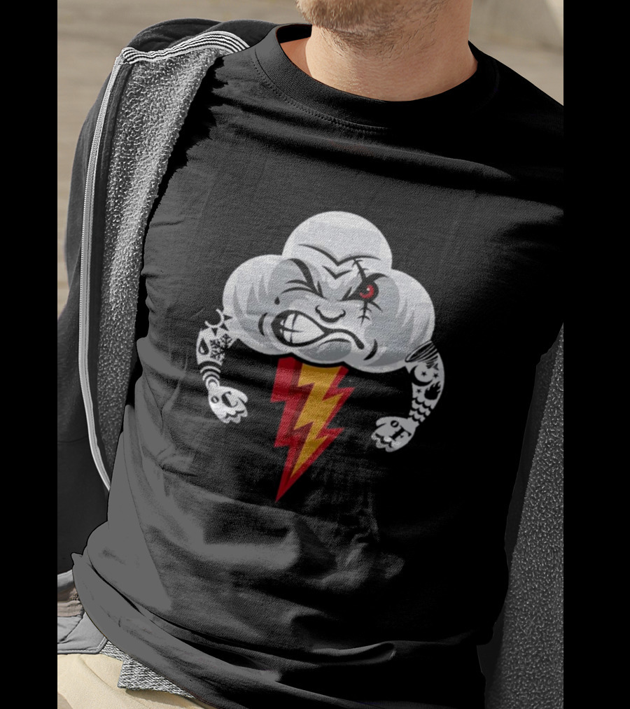 Bad Weather Angry Thunderstorm Cloud With Tattoos And Lightning Bolt T-Shirt