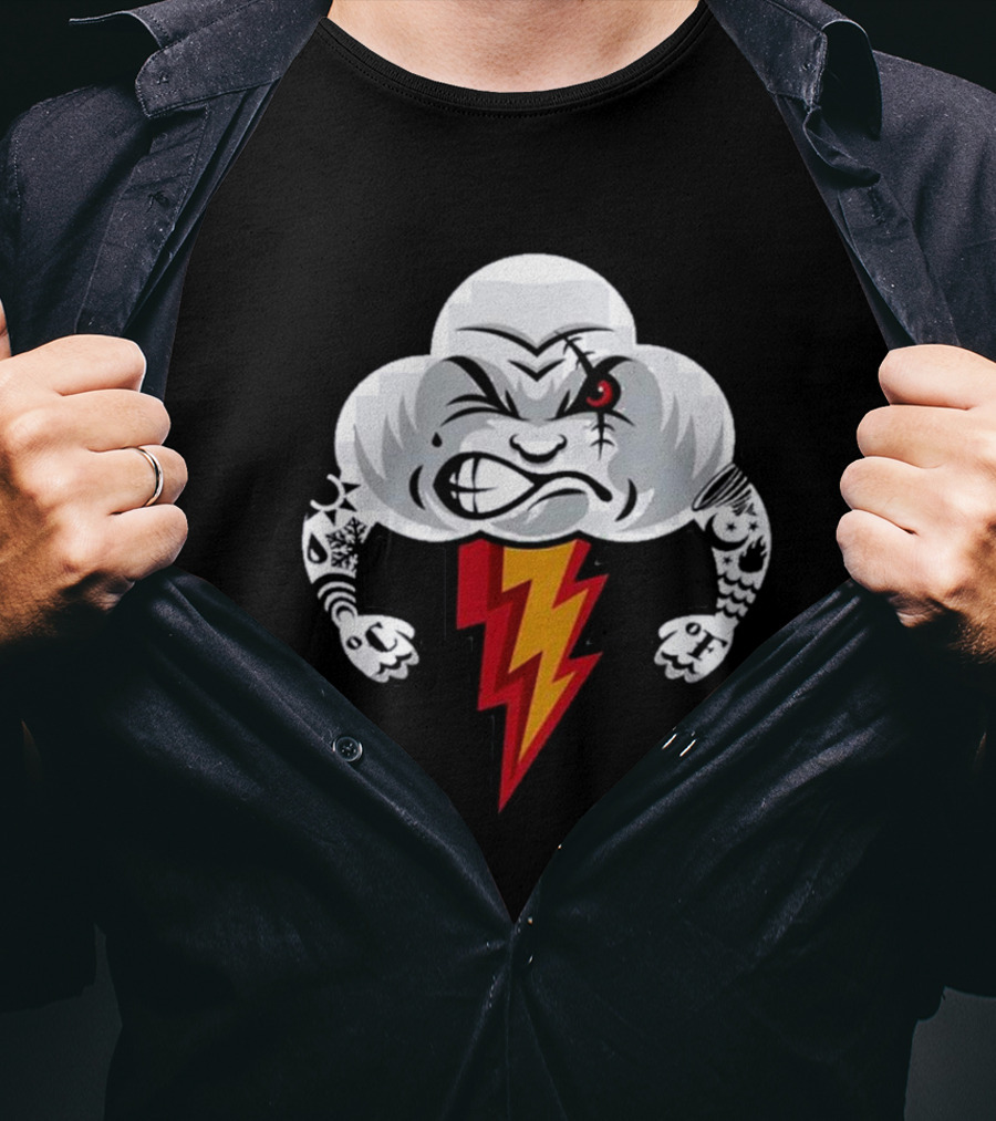 Bad Weather Angry Thunderstorm Cloud With Tattoos And Lightning Bolt T-Shirt
