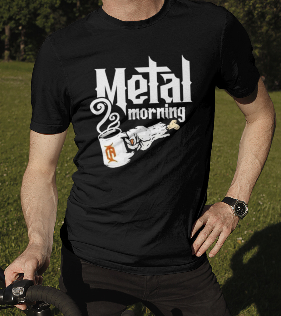 Metal Morning Skeleton Hand Coffee Cup T-Shirt
