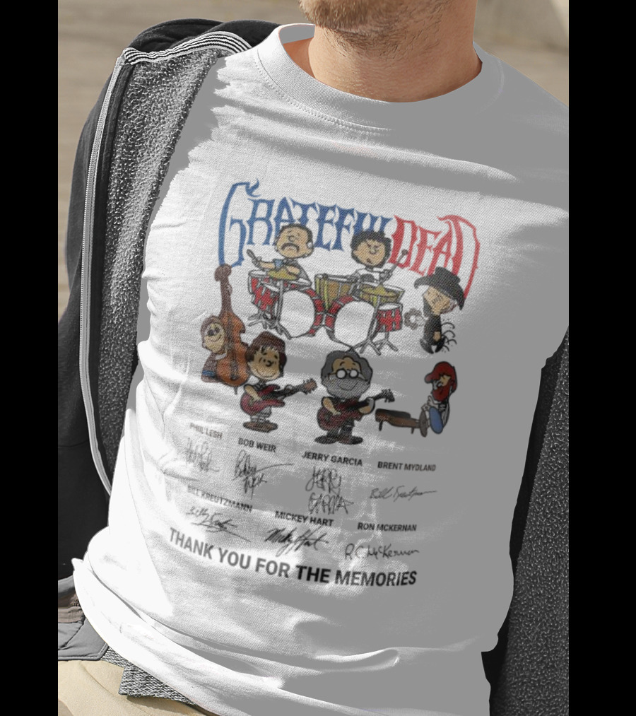 Grateful Dead Peanuts Characters Thank You For The Memories Phil Lesh Mydland Signatures T-Shirt