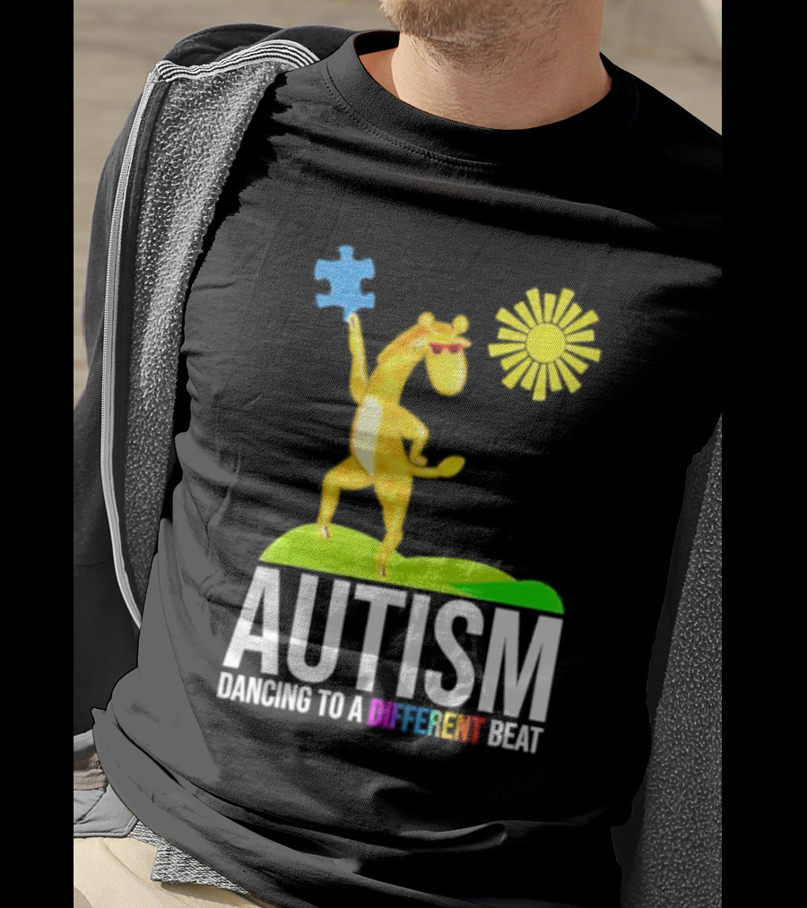 Giraffe With Puzzle Piece And Sun Celebrating Autism Dancing To A Different Beat T-Shirt