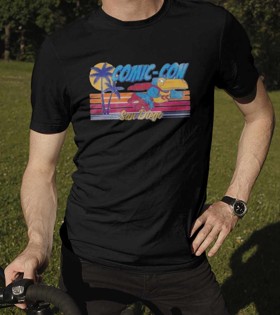 San Diego Comic-Con Colorful Superhero Bird With Palms T-Shirt