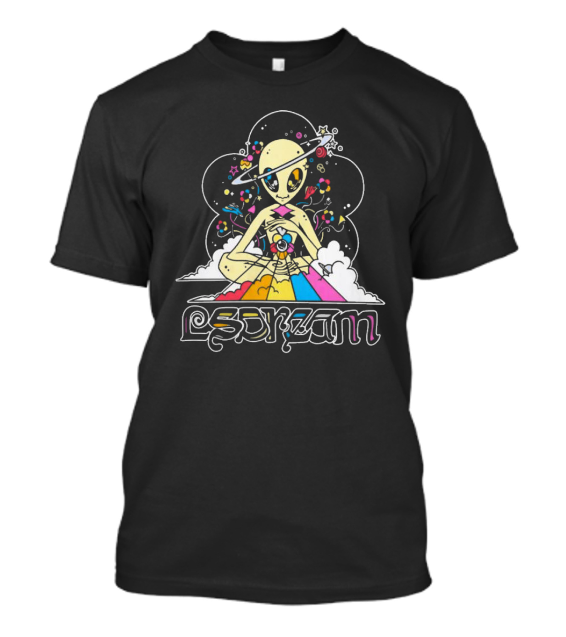 Isdream Cosmic Love Alien With Planet Head And Rainbow Energy Vision T-Shirt