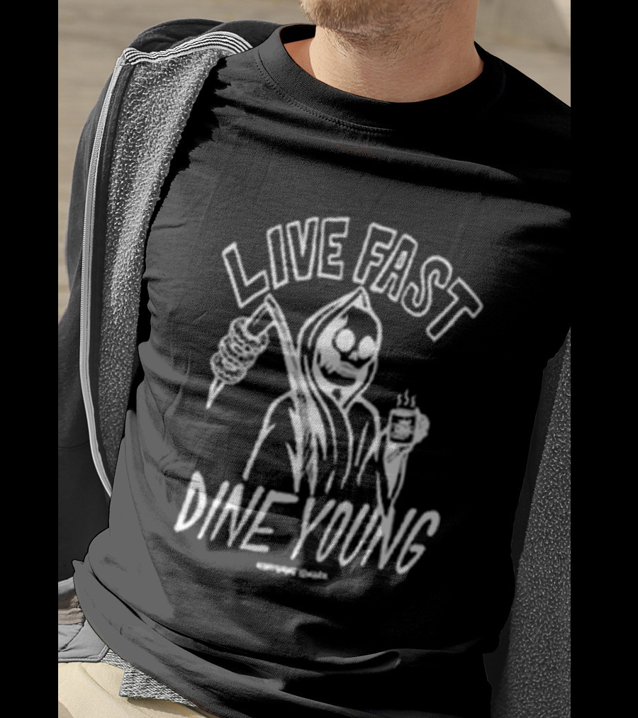 Himynameismark Live Fast Dine Young Grim Reaper With Scythe And Coffee Cup T-Shirt