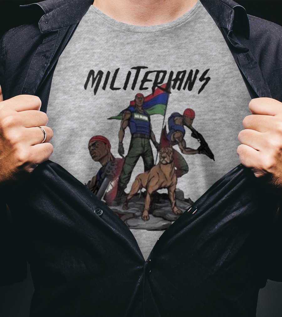 J Hus Merch Militerians Militant Style With Red Bandanas And Guard Dog T-Shirt