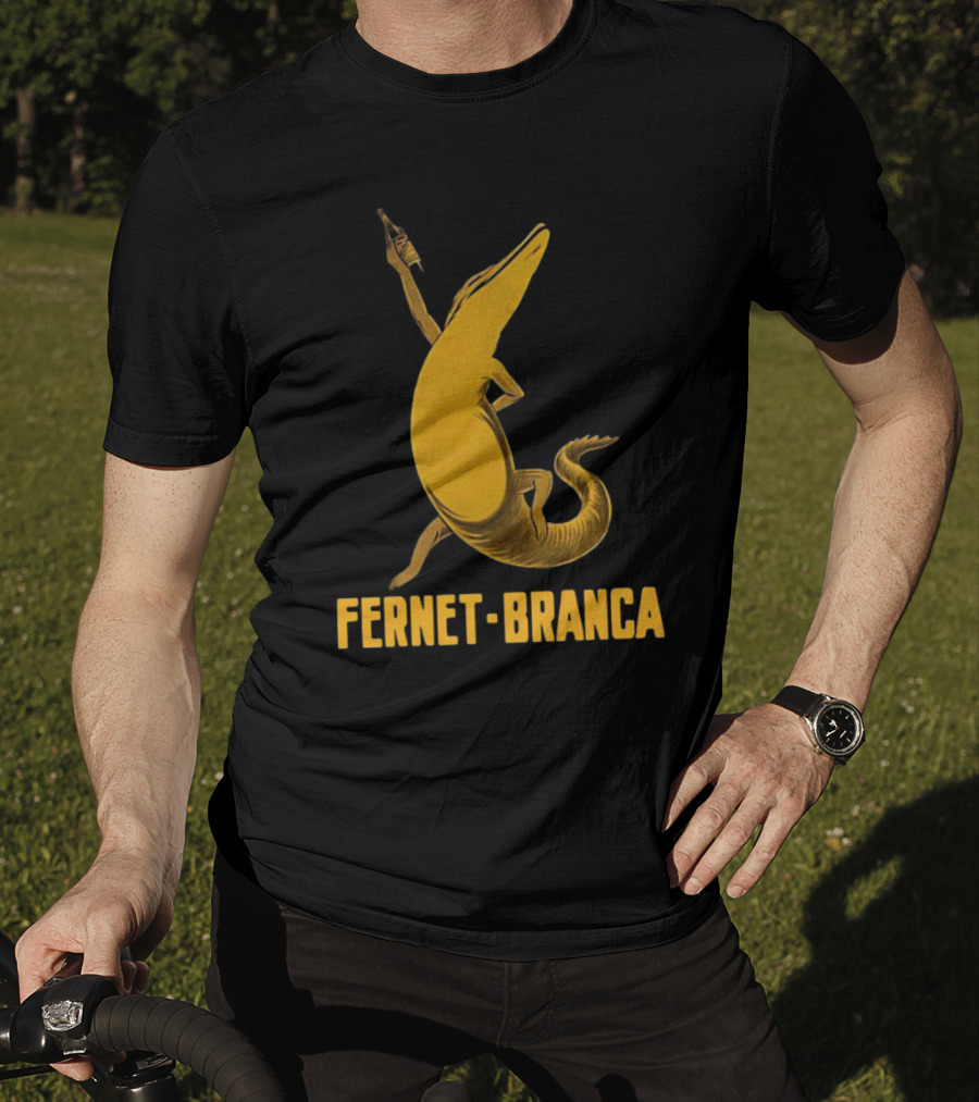 Fernet Branca Crocodile Holding Bottle Iconic Beverage T-Shirt