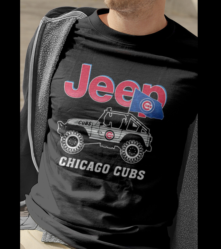 Jeep Chicago Cubs Flag With Cubs Logo On Jeep T-Shirt