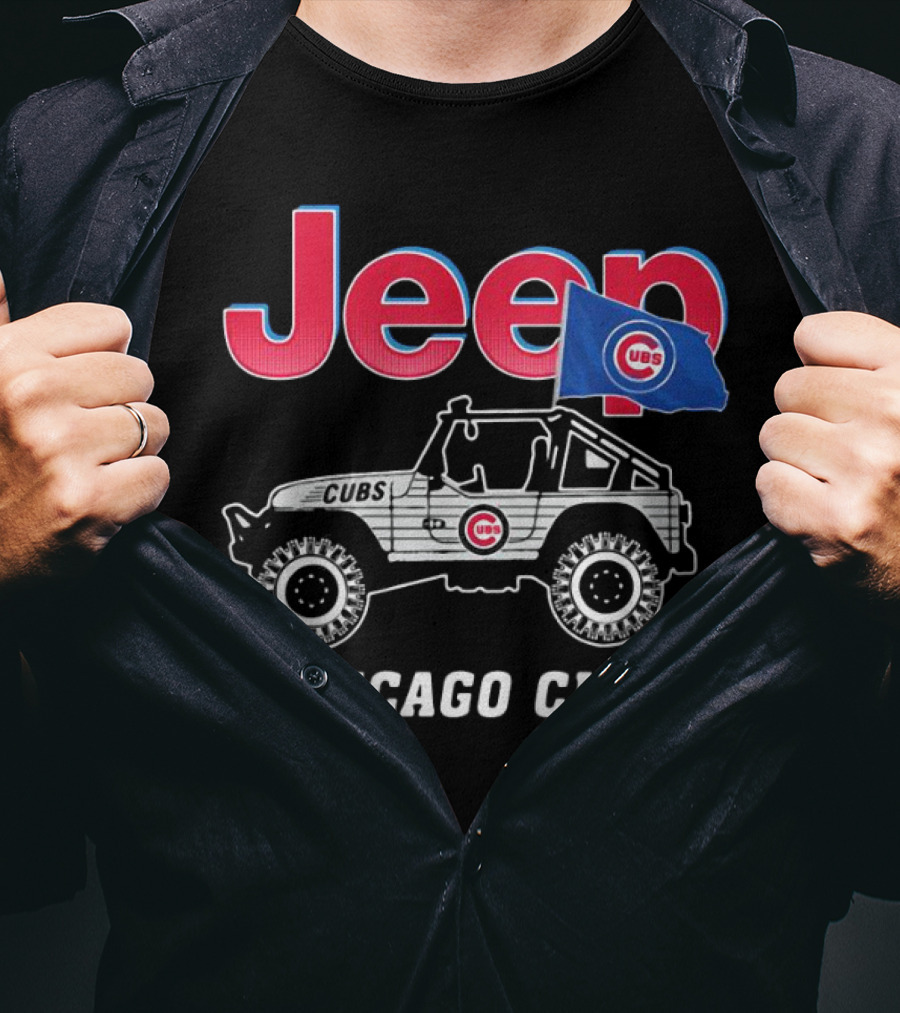 Jeep Chicago Cubs Flag With Cubs Logo On Jeep T-Shirt