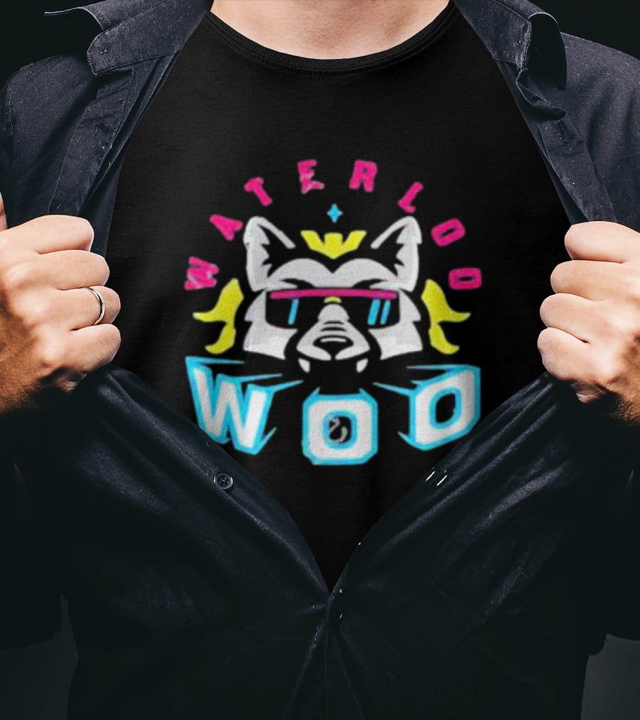 Waterloo Woo Retro Raccoon With Sunglasses And Crown In Neon Colors T-Shirt