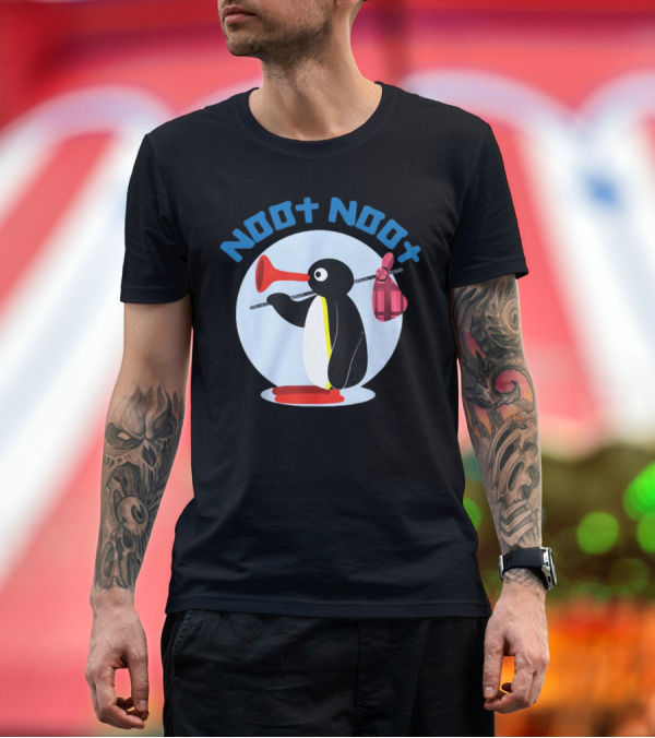 Premium T-Shirt: NOOT NOOT Pingu Penguin Red Horn Backpack Circle T-Shirt NOOT NOOT Pingu Penguin Red Horn Backpack Circle T-Shirt