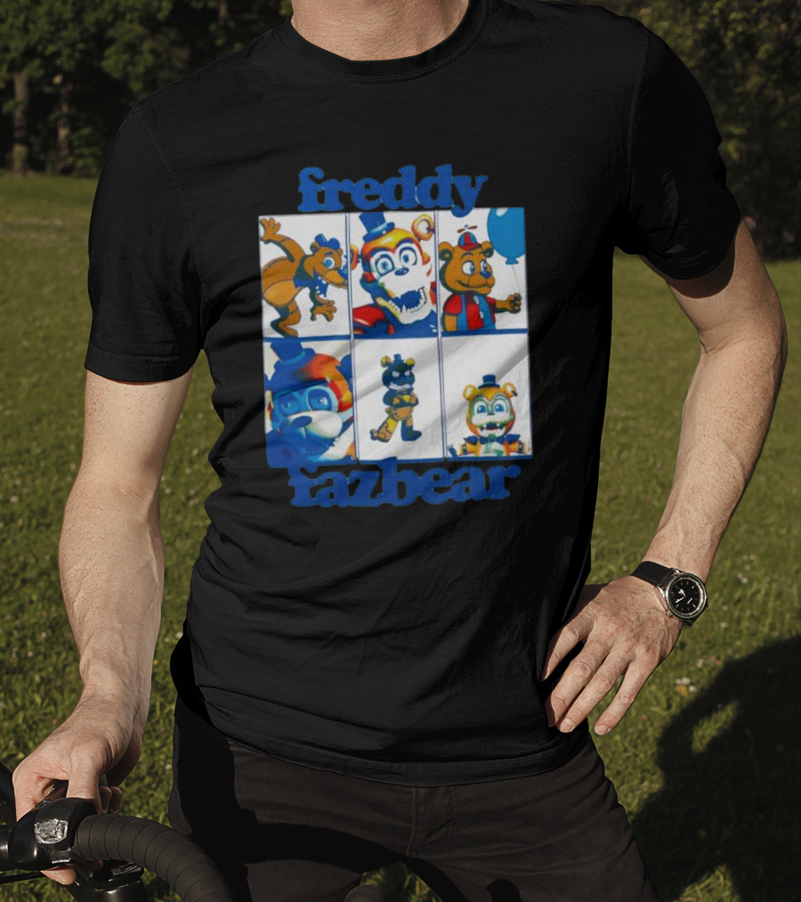 Freddy Fazbear Animated Comic Style Grid Boyfriend Fit Girls T-Shirt