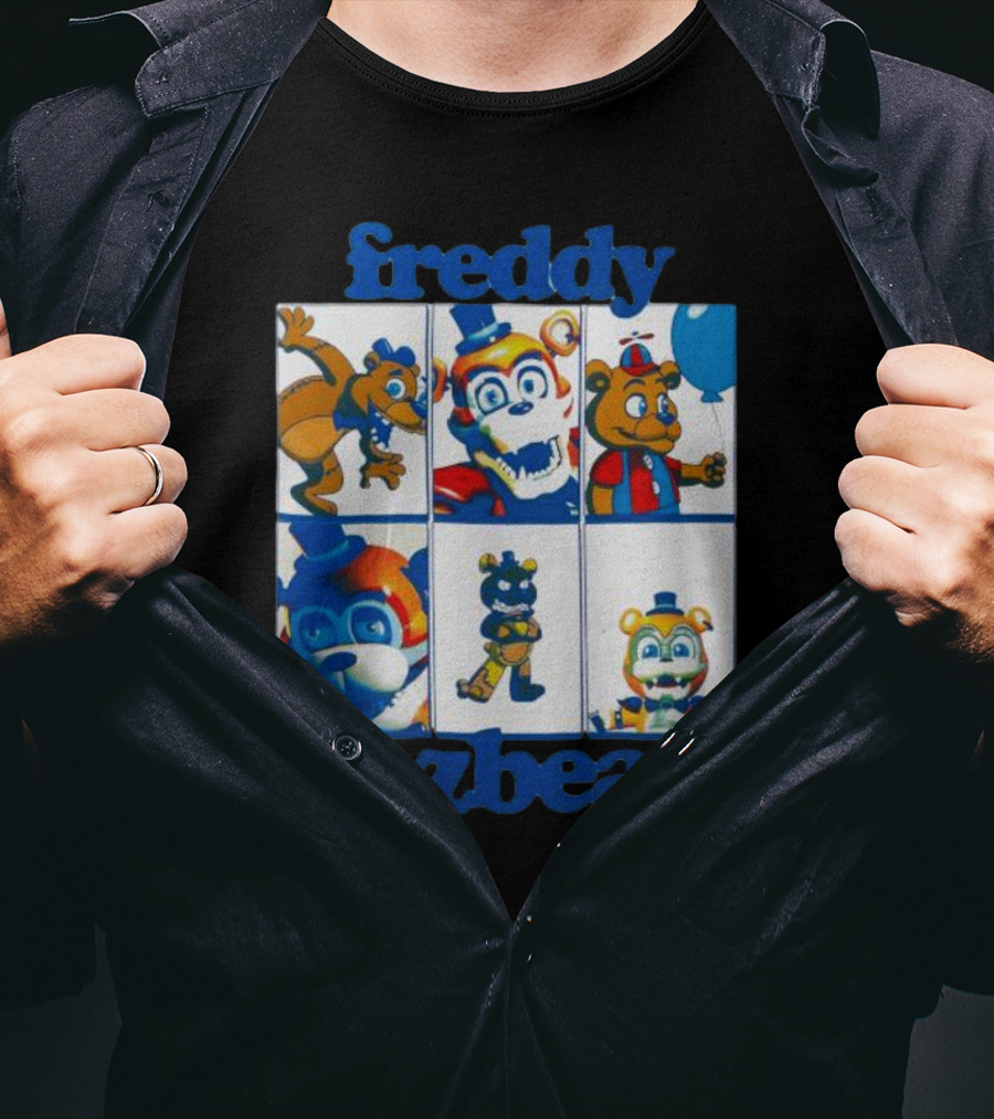 Freddy Fazbear Animated Comic Style Grid Boyfriend Fit Girls T-Shirt
